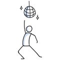 Hand drawn stickman 70s disco dancer concept. Simple outline ballerina figure doodle icon clipart. For dance studio or