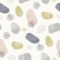 Hand-drawn stone-like textured organic fragments vector seamless pattern. Whimsical abstract geo.