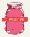 Hand drawn strawberry jam jar Royalty Free Stock Photo