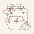 Hand drawn strawberry jam jar Royalty Free Stock Photo