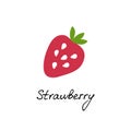 Hand drawn strawberry logo for print and web. Berry icon and strawberry inscription. Vector illustration