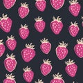 Hand drawn strawberry seamless pattern on blackboard. Vector illustration, berry backdrop