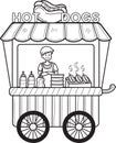 Hand Drawn Street food cart with hot dogs illustration Royalty Free Stock Photo