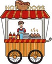 Hand Drawn Street food cart with hot dogs illustration Royalty Free Stock Photo