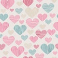 Hand drawn stripped hearts seamless pattern