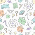 Hand Drawn Study seamless pattern with school accessories Royalty Free Stock Photo