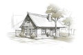 Hand drawn style architectural sketch detached house Royalty Free Stock Photo