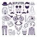 Hand drawn style doodle set of hipster elements. Vector illustrations set Royalty Free Stock Photo