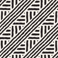 Hand drawn style ethnic seamless pattern. Abstract geometric tiling background in black and white.