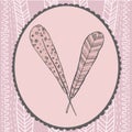 Hand drawn style feather frame pastel vector