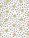 Hand drawn style seamless pattern with water-melons. Vintage abstract repeat pattern.