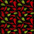 Different peppers pattern, seamless vector repeat. Red and green chili, jalapeno and other types hot peppers. Royalty Free Stock Photo