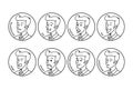 Hand drawn style vector doodle design illustrations line in cartoon style. Set of male facial emotions. Bearded man emoji characte Royalty Free Stock Photo