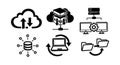 Hand drawn style vector icons of cloud upload download database network laptop file transfer synchronization technology connection Royalty Free Stock Photo