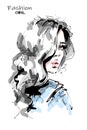 Hand drawn stylish beautiful young woman with long blonde hair. Beautiful girl. Fashion look. Sketch.