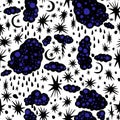 Hand drawn stylish mininal nigth sky seamless pattern.