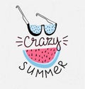Hand drawn stylish typography lettering phrase on the grunge background - 'crazy summer'.