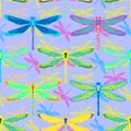 Hand drawn stylized dragonflies seamless pattern for girls, boys, clothes. Creative background with insect. Funny wallpaper for Royalty Free Stock Photo