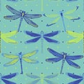 Hand drawn stylized dragonflies seamless pattern for girls, boys, clothes. Creative background with insect. Funny wallpaper for Royalty Free Stock Photo