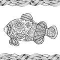 Hand drawn stylized fish with doodle, zentangle, floral, vintage Royalty Free Stock Photo