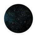 Hand drawn stylized grunge galaxy or night sky with stars. Cosmos illustration in circle. Royalty Free Stock Photo
