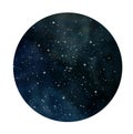 Hand drawn stylized grunge galaxy or night sky with stars. Cosmos illustration in circle. Royalty Free Stock Photo