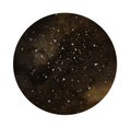 Hand drawn stylized grunge galaxy or night sky with stars. Cosmos illustration in circle. Royalty Free Stock Photo