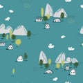 Hand drawn stylized landscape. Vector pattern