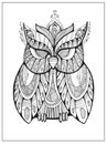Hand drawn stylized Owl, bird totem for adult Coloring Page