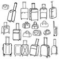 Suitcases and bags. Vector sketch illustration