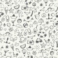 Hand-drawn Summer Doodles. Seamless pattern.