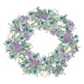 Hand drawn summer elegant and romantic graphic flower wreath with blue primrose Royalty Free Stock Photo