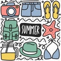 hand drawn summer holiday doodle set Royalty Free Stock Photo