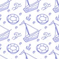 Hand drawn summer marine vector seamless pattern Royalty Free Stock Photo