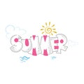 Hand Drawn Summer Letter Stone Style with the Sun and Water Decoration