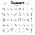 Hand drawn summer vector icon set. Beach icons collection. Vacation