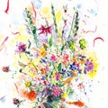 Watercolor floral illustration. Bright hand painted flowers.Summer wild flowers bouquet.