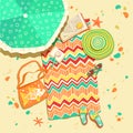 Hand drawn summertime vector illustration, summer beach top view Royalty Free Stock Photo