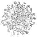 Hand drawn sun for anti stress colouring page. Royalty Free Stock Photo