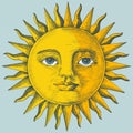 Hand drawn sun with face