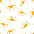 Hand drawn sun icon seamless pattern background. Business concept vector illustration. Handdrawn sunshine symbol pattern.