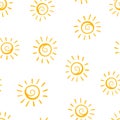 Hand drawn sun icon seamless pattern background. Business concept vector illustration. Handdrawn sunshine symbol pattern.