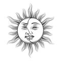 Hand Drawn Sun and Moon Occult Symbol