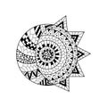 Hand drawn sun and new moon for anti stress colouring page. Royalty Free Stock Photo