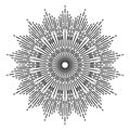 Hand drawn Sun, sunburst, starburst, light rays in line art. Bohemian symbol bursting sun rays. Magic talisman, antique style, Royalty Free Stock Photo