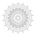 Hand drawn Sun, sunburst, starburst, light rays in line art. Bohemian symbol bursting sun rays. Magic talisman, antique style, Royalty Free Stock Photo