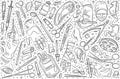 Hand drawn surgery set doodle vector background