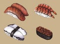 Hand drawn sushi set collection Royalty Free Stock Photo