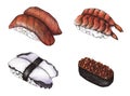 Hand drawn sushi set isolated Royalty Free Stock Photo