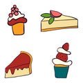 Hand drawn sweet cakes slices set vector illustration. Doodle illustration. Cake pieces, chocolate, cokie and sweets in doodle Royalty Free Stock Photo